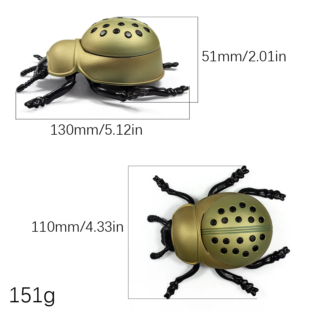 Beetle Shaped Herb Grinder for Spice with Sharp Metal Teeth Removable Fine Mesh Screen Magnetic Lid Closure For Home Men Gift