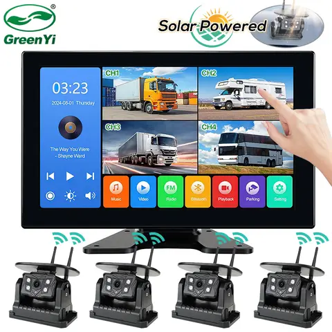 무선 10.1” 듀얼 안테나 자동차 DVR 레코더 모니터 캠핑카/트럭/히치/트레일러/버스용 4채널 태양 에너지 자기 카메라 무선 10.1” 듀얼 안테나 자동차 DVR 레코더 모니터 캠핑카/트럭/히치/트레일러/버스용 4채널 태양 에너지 자기 카메라