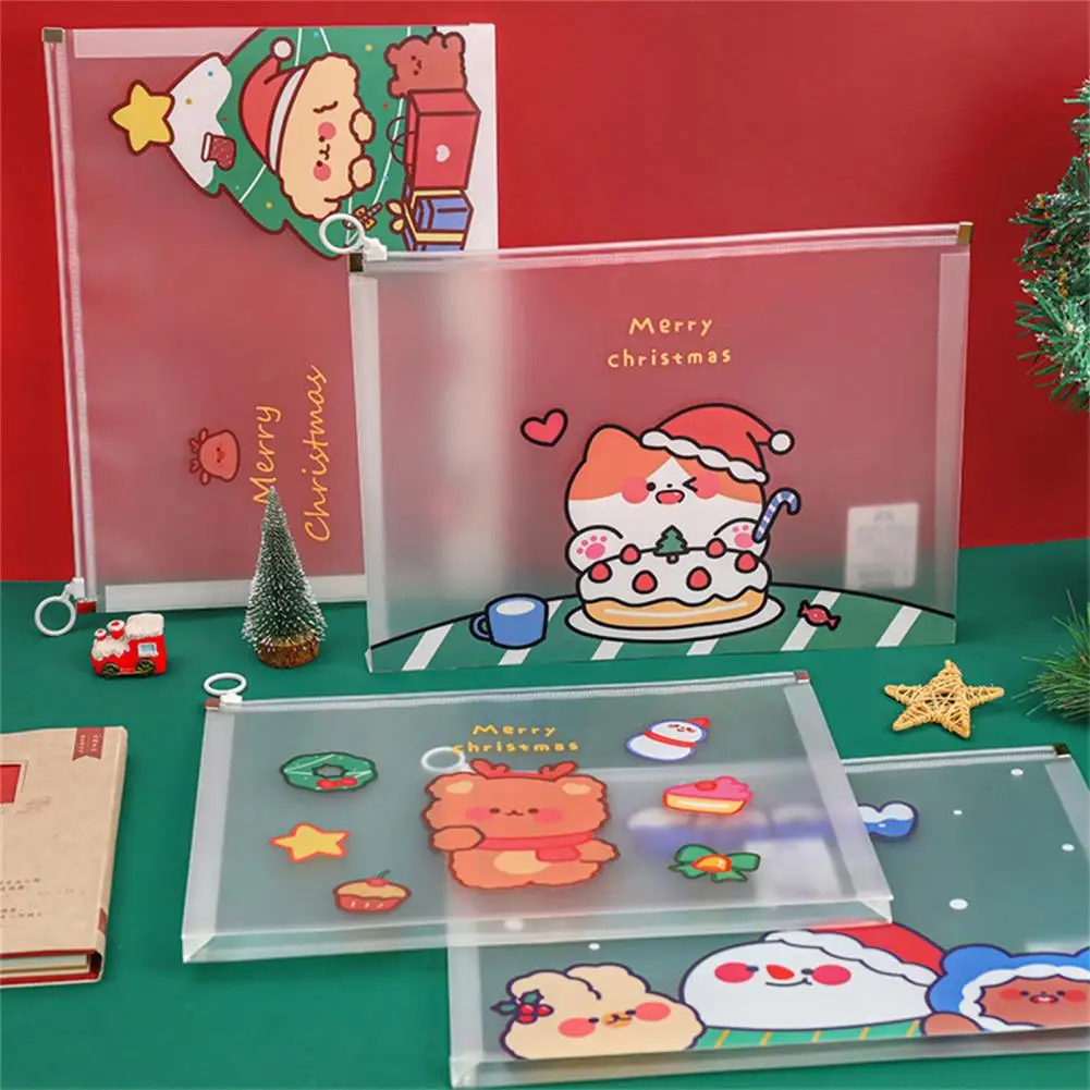 Cabeza extractora redonda ligera antiincrustante tamaño A4 soporte de archivo de Navidad de dibujos animados carpeta de archivos suministros escolares