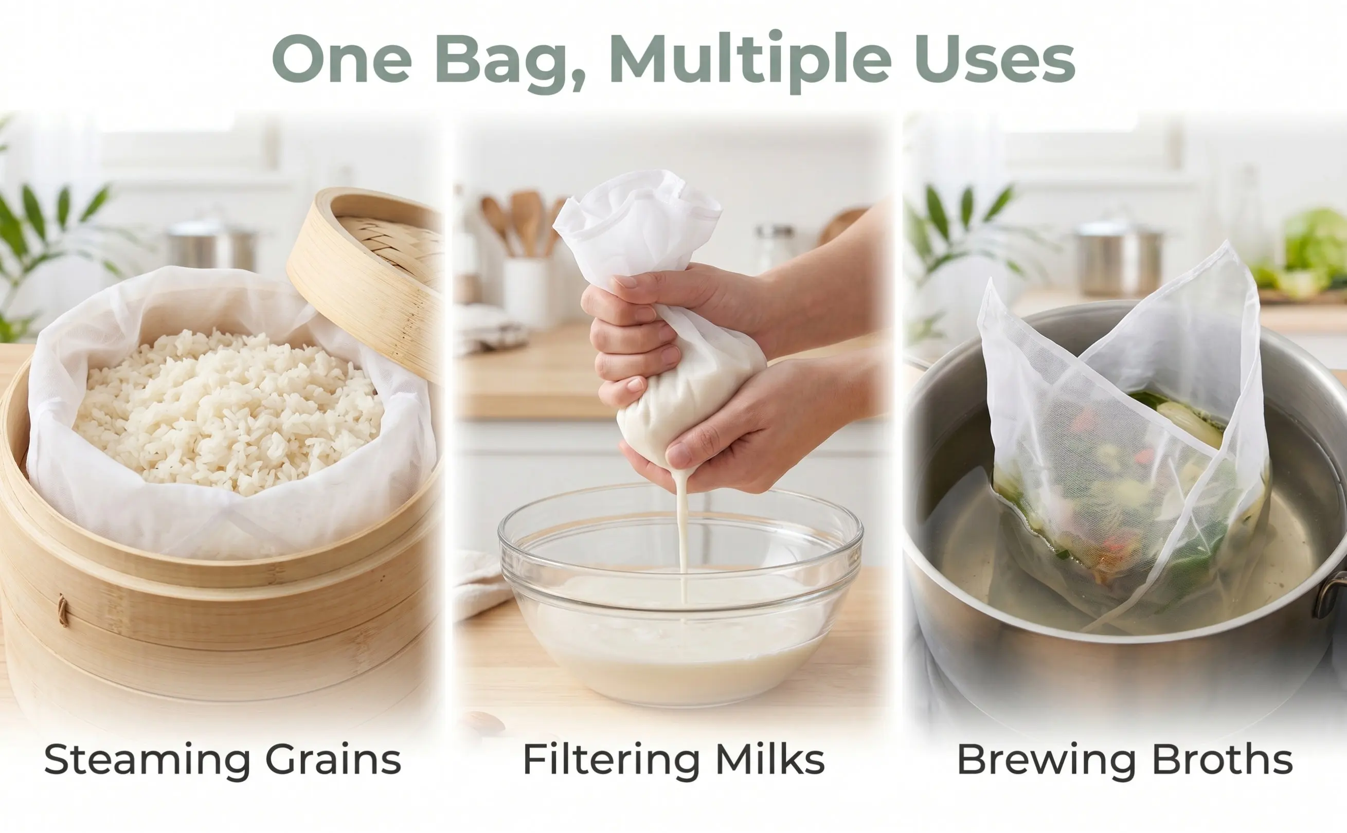 Premium Nylon Steaming Bag Rice Cooker Liner Reusable Non Stick Steamer Cloth Large Capacity Multifunctional for Glutinous Rice
