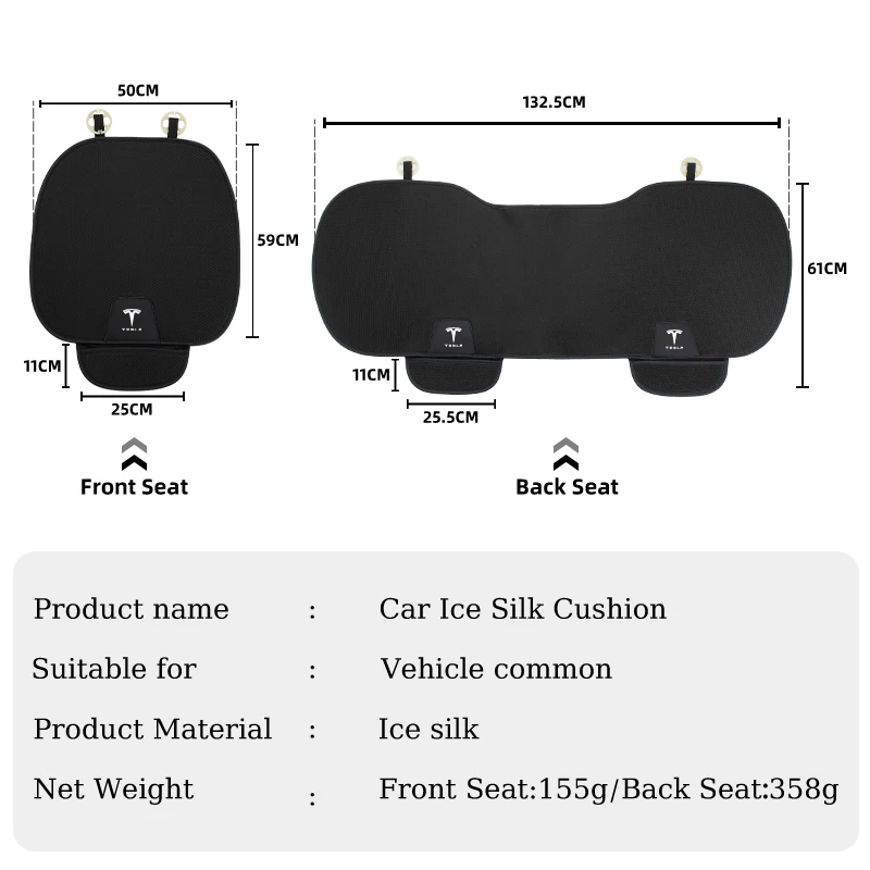 Cuscini del sedile posteriore anteriore dell\'auto tappetino in seta di ghiaccio accessori per Pad portaoggetti per Tesla Model 3 Model S Model X