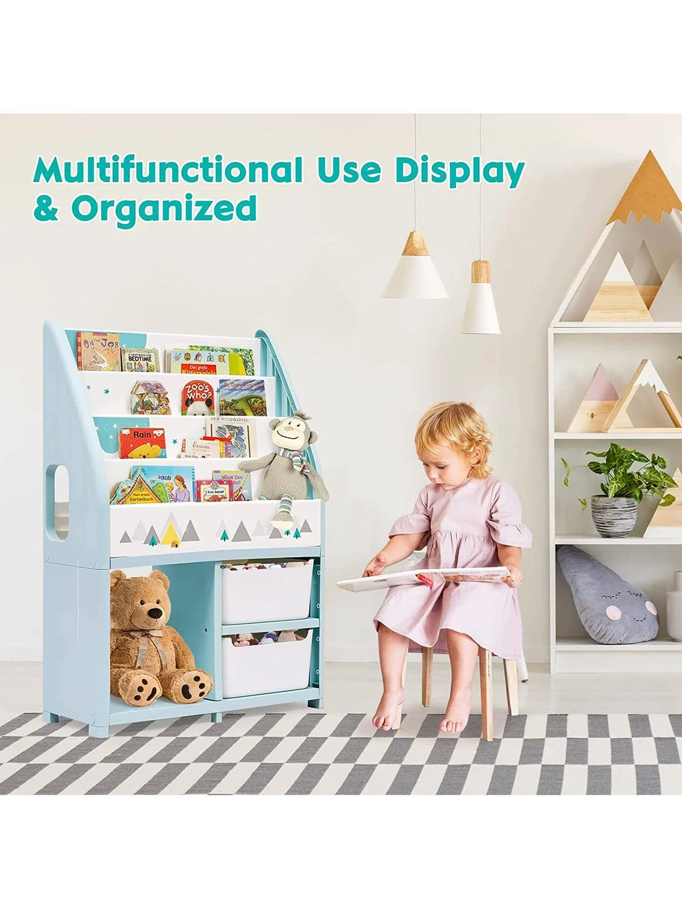 Bookshelf 4 Tier Kids Book Case  for Toys Organizer Multifunctional Display Book Rack for Kids Baby Bedroom & Playing Room