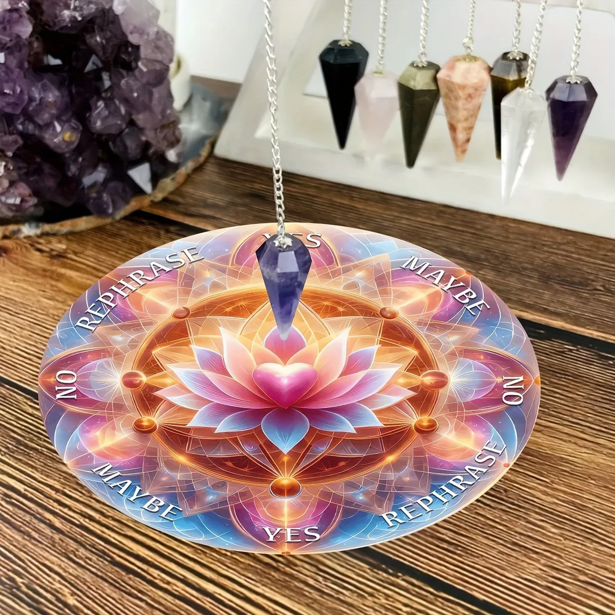 1pc Lotus Pendulum Divination Board Astrology Pendulum Mat with Crystal Ball Flower & Pendulum Swing for Spiritual Meditation