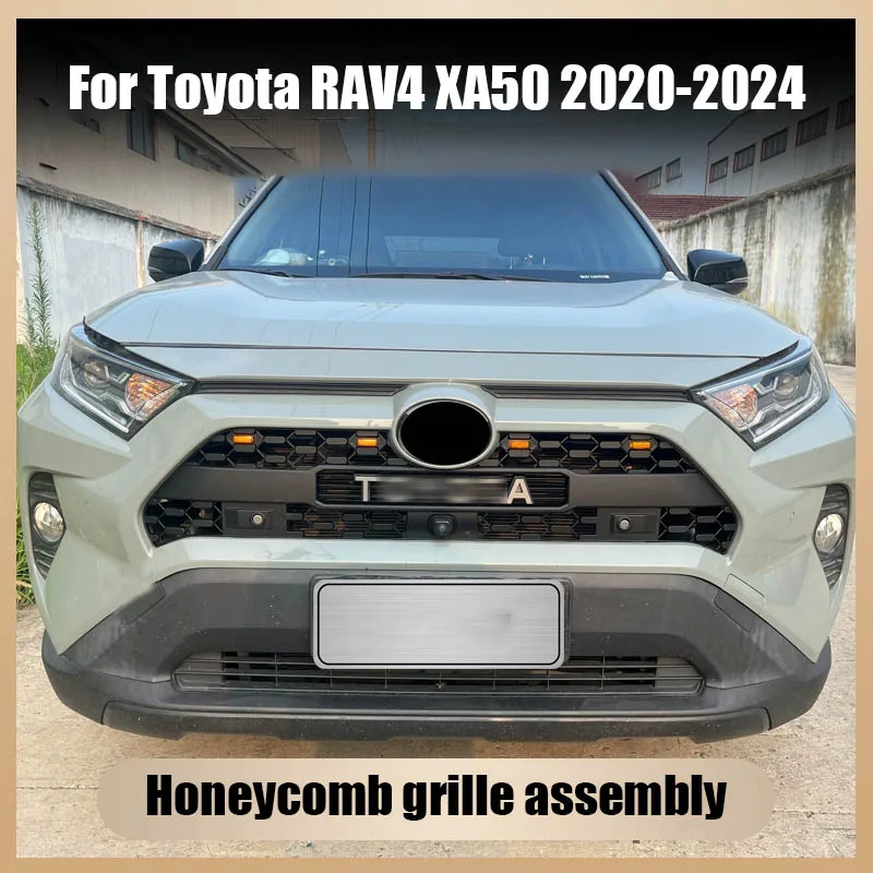 لتويوتا RAV4 XA50 2020 2021 2022 2023 2024 مجموعة مصبغة العسل المصد الأمامي مجموعة الشبكة أجزاء التعديل الخارجية