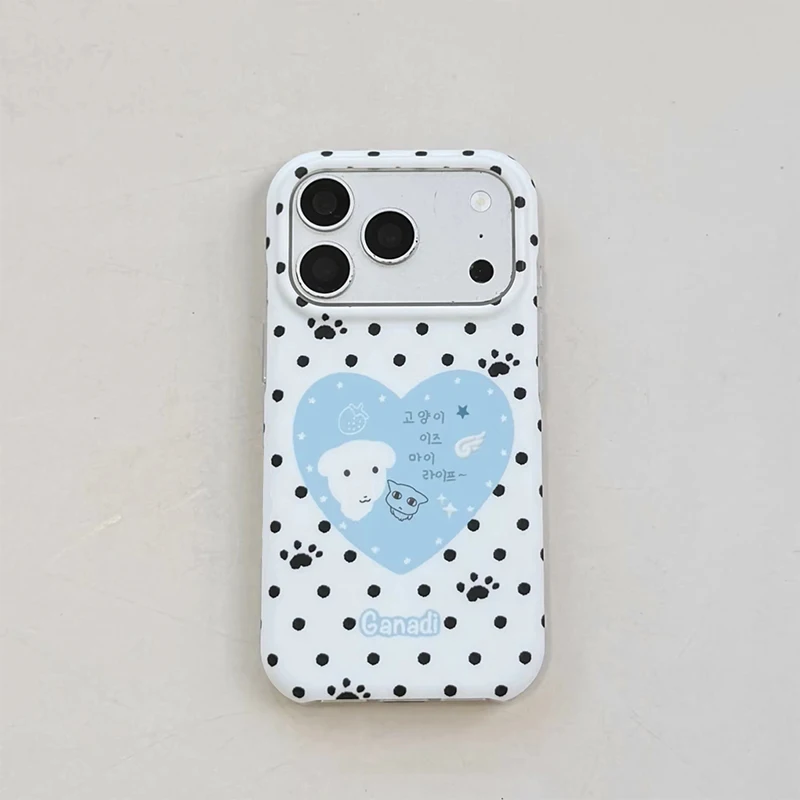 Korean Ins Black Polka Dots White Dog Jelly Phone Case For iPhone 17 Air 16 Pro Max 15 14 Plus 13 Shockproof Silicone Back Cover
