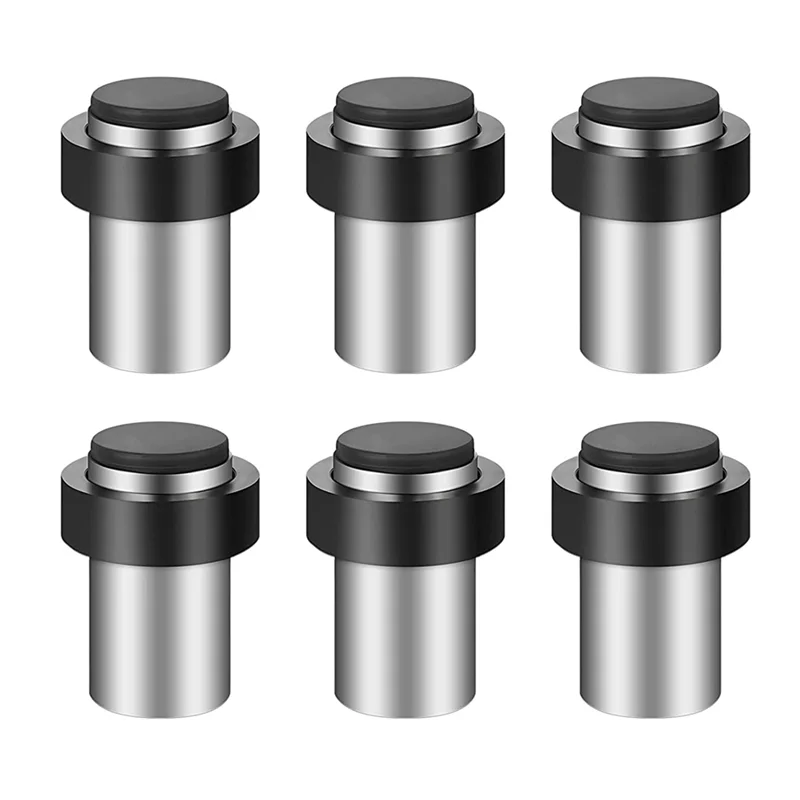 6Pieces Door Stops Floor Mounted Door Stopper Stainless Steel Cylindrical Floor Door Stop for Bottom or Top of Door