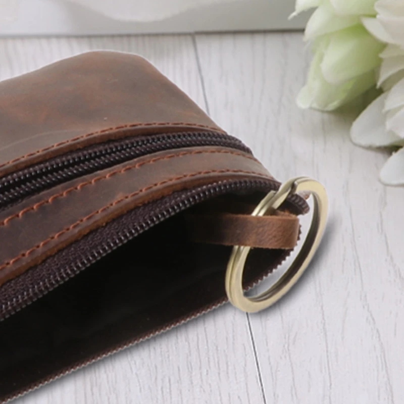 Cowhide Coin Purse Women Coin Purse Men Zipper Around Wallet Card Holder