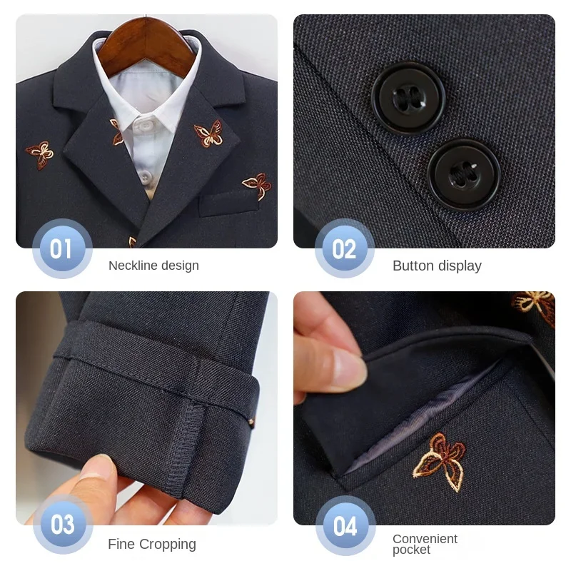 Girls Butterfly Embroidery Formal Suit Blazer Skirt with Shirt for Kids School Daily Party Holiday Performance Outfit 2-12 Years