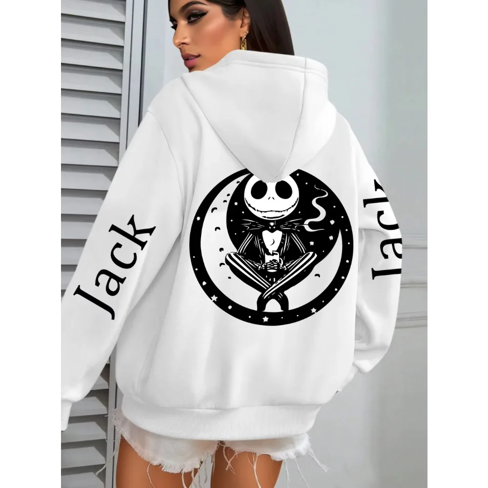 2025 outono e inverno nova disney halloween edição limitada esqueleto jack impresso moletom com capuz solto e casual versátil