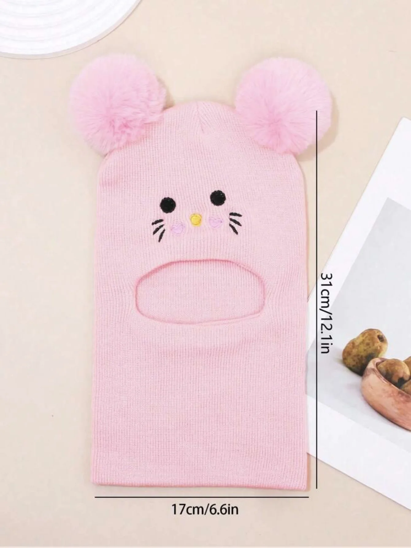 قبعات من قطعة واحدة، أوشحة، واقيات أذن للخريف والشتاء، وأوشحة رأس مطرزة للقطط للأولاد والبنات من سن 1 إلى 6 سنوات