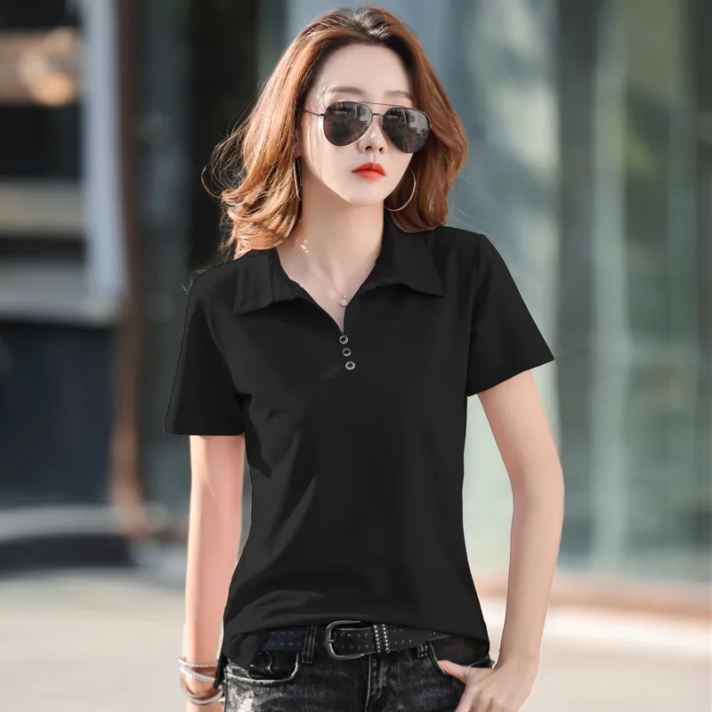 2024 new summer short-sleeved ladies T-shirt half-sleeved women\'s POLO bottoming shirt lapel ladies T-shirt tops