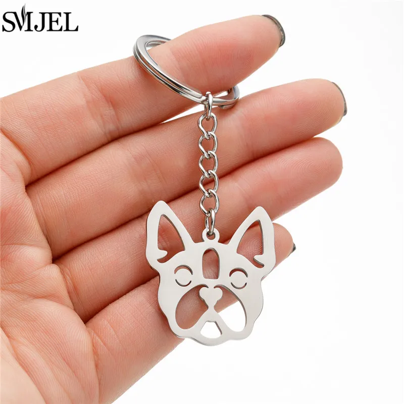 Cute Shepherd Dog Keychain Fashion Stainless Steel Animal Keyring Ornament Poodle Key Chain Ring Backpack Pendant Girl Toys Gift