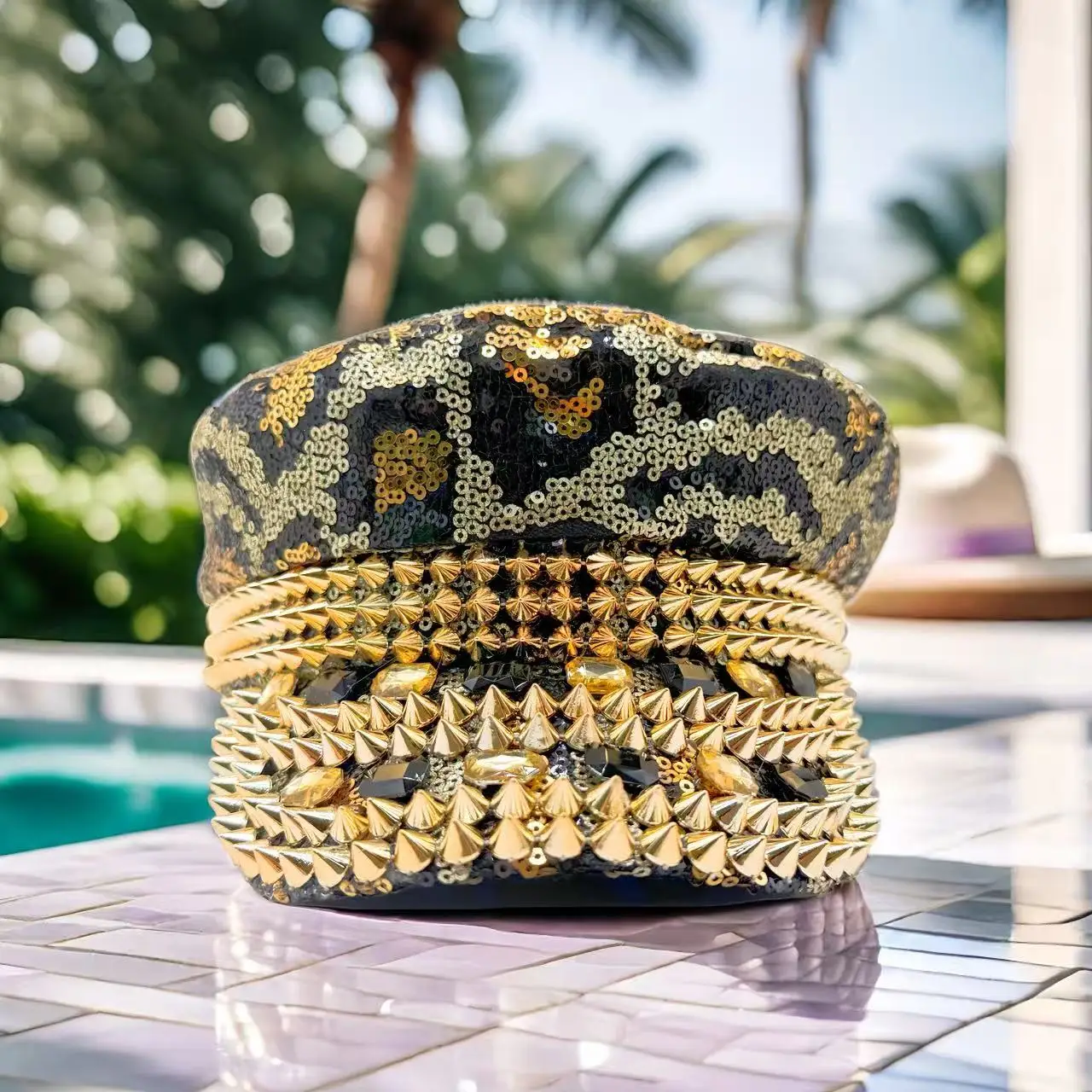 

HongLuan диско леопардовая шляпа капитана в стиле стимпанк со стразами для женского фестиваля Burning Man, военные аксессуары и военная кепка для мужчин