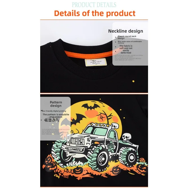 الشباب هالوين البلوز الخريف طويلة الأكمام Crewneck أعلى عارضة زي الملابس اليقطين شبح موضوع الخريف ملابس الأولاد ارتداء #4