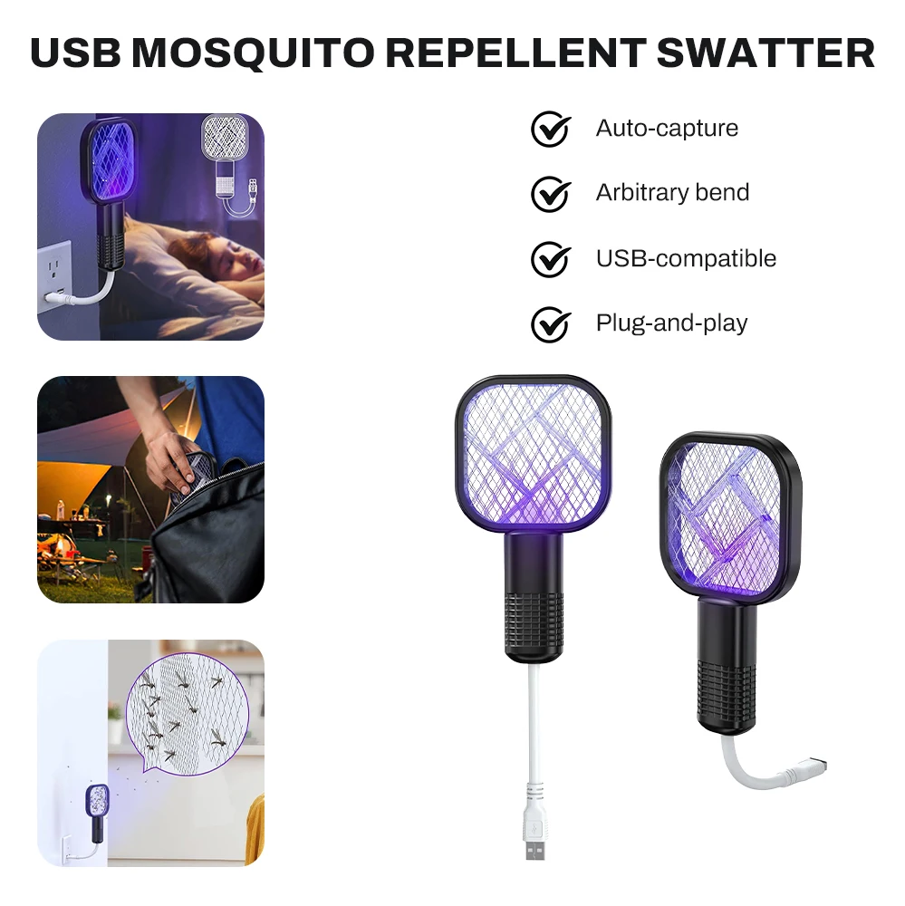 

USB Mosquito Swatter Trap Pest Control Electric Shock Mini Mosquito Killer Lamp Portable UV Light Fly Bug Zapper Summer Tools