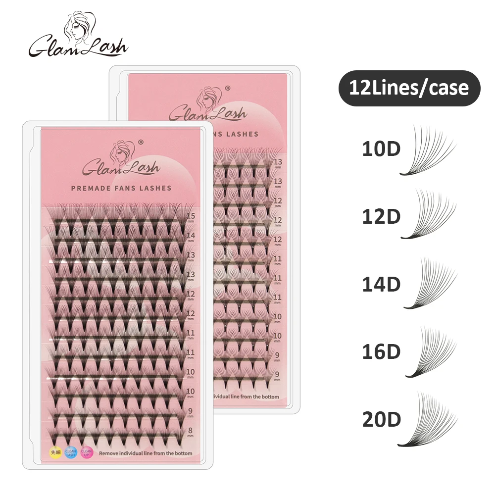 GLAMLASH 10D/12D/14D/16D/20D Premade Volume Fans Eyelash Extensions Natural Soft Lashes Mink Individual Lash