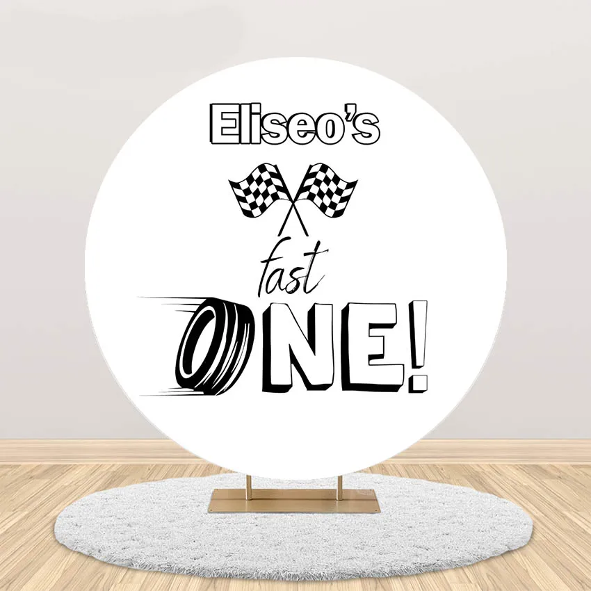 

Mehofond Photography Background Round Racing Car Fast One Boy Birthday Party Baby Shower Circle Cover Decor Backdrop Photo Studi