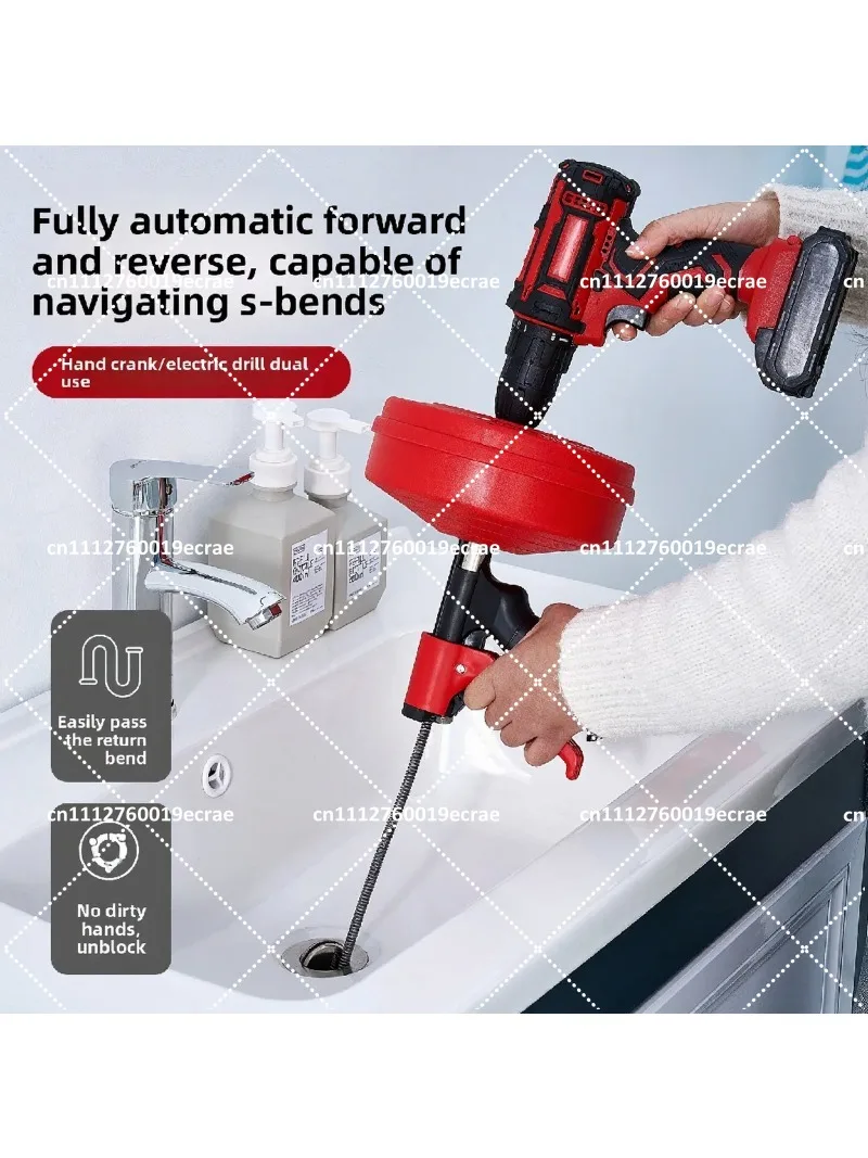 Drain Snake Auger Flexible Manual Electric Drain Clog Remover 5-10m Length Pipe Cleaning Tool