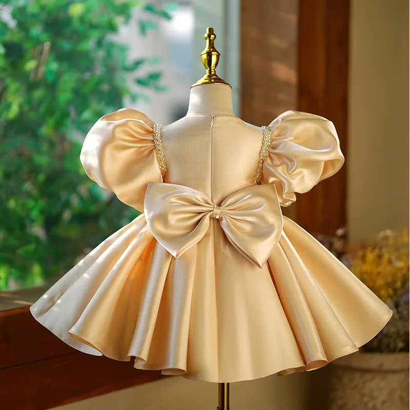 Kids Elegant Cute Beading Bow Design Princess Ball Gown Children Girls Birthday Baptism Party Dresses y899