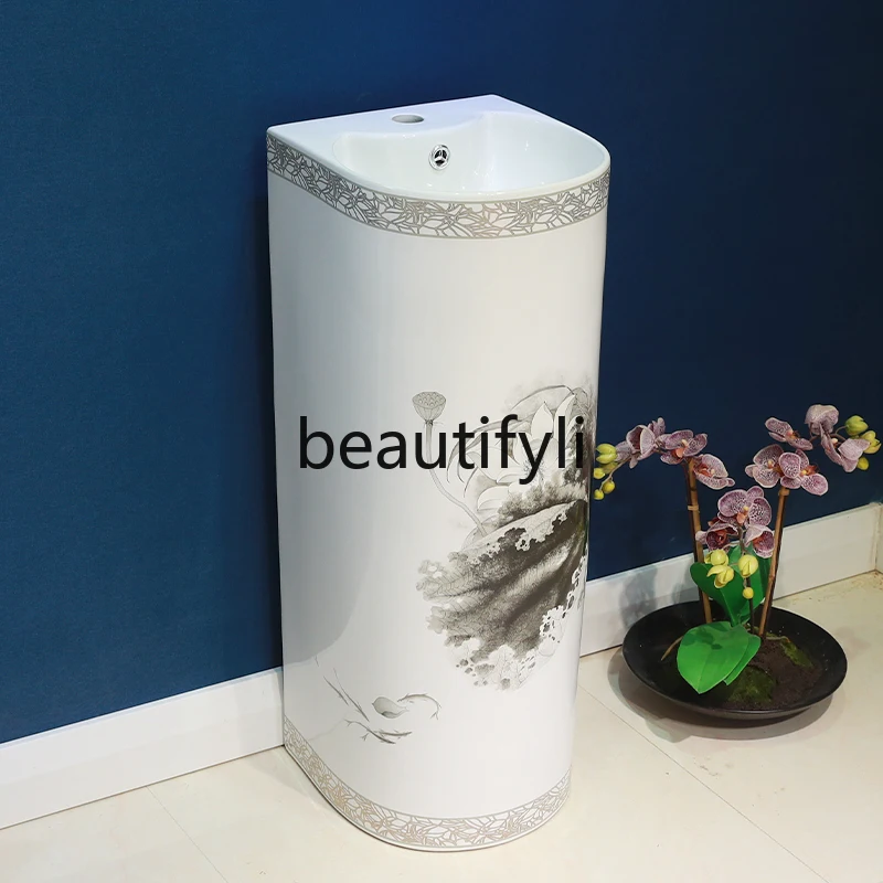 Washing table Chinese vertical art blue and white pattern ceramic column