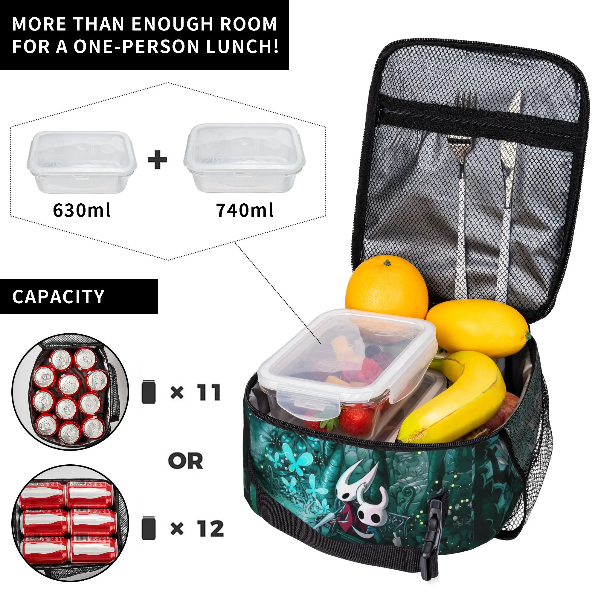 Hollow Knight Advanture Game Tote Insulated Lunch Bag Cartoon Cute Portable Food Bags Reusable Thermal Cooler Travel Large Size