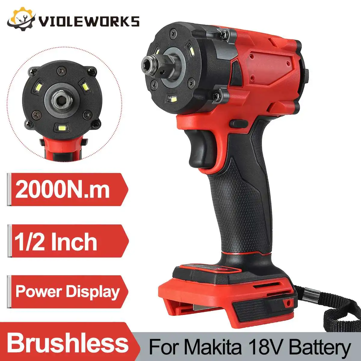 2000N.m Cordless Electric Impact Wrench Brushless Electric Wrench Hand Drill Socket Power Tool For Makita 18V Battery