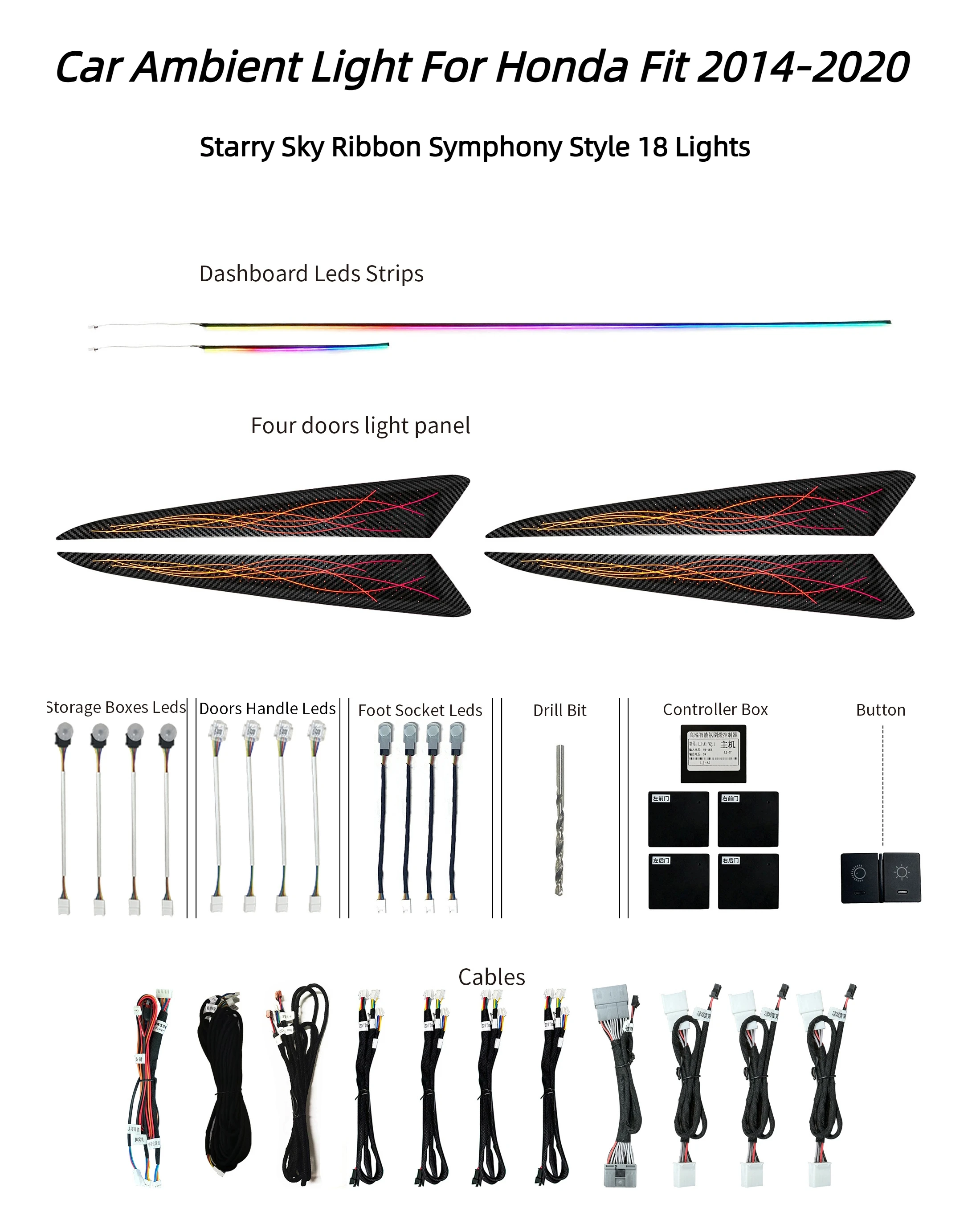 Wholesale Car Symphony Ambient Interior Starry Sky Ribbon Magic Colorful Light 2014-2020