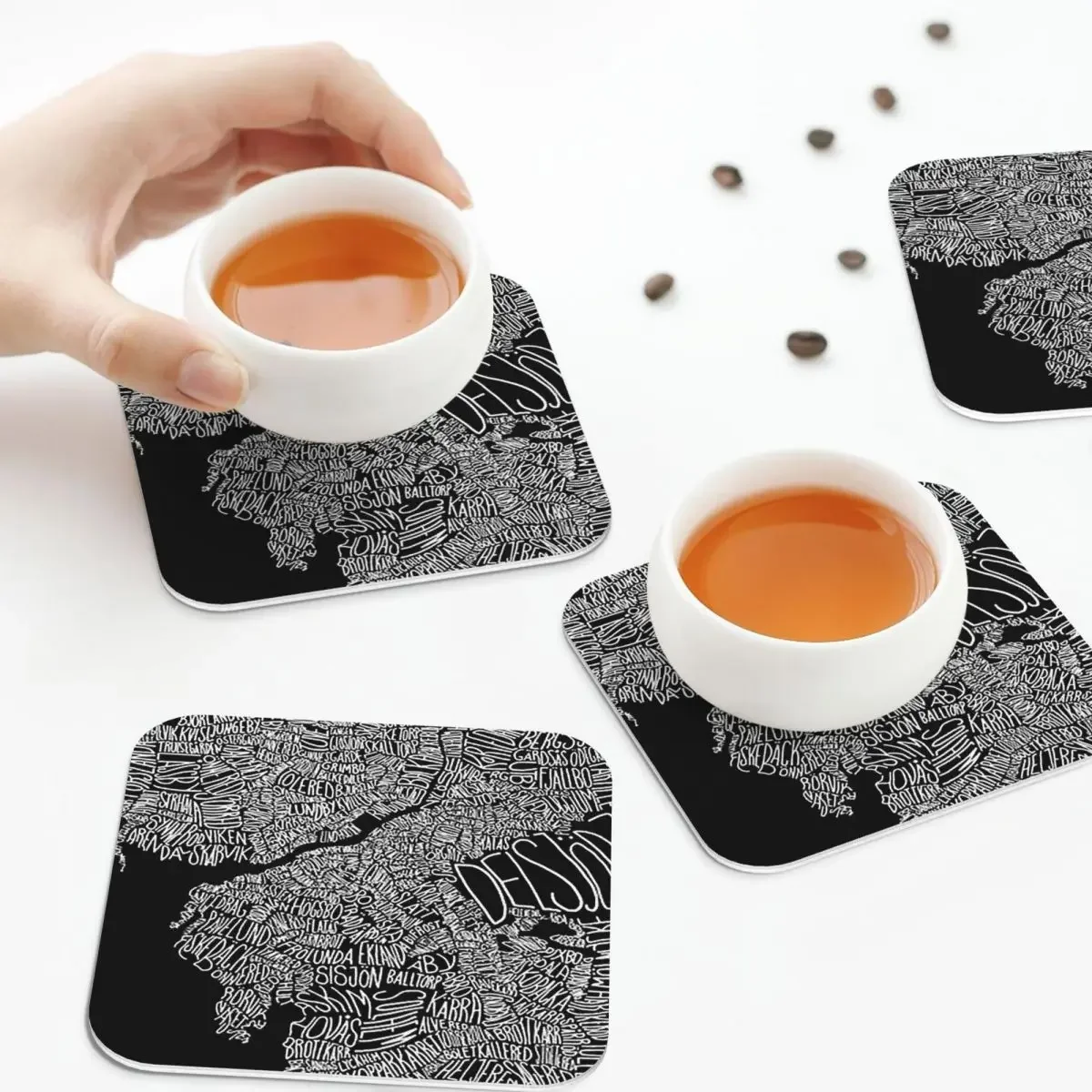 Typographic Map Of Gothenburg Coasters Kitchen Placemats Non-slip Insulation Cup Coffee Mats For Home Tableware Pads Set of 4 image 3