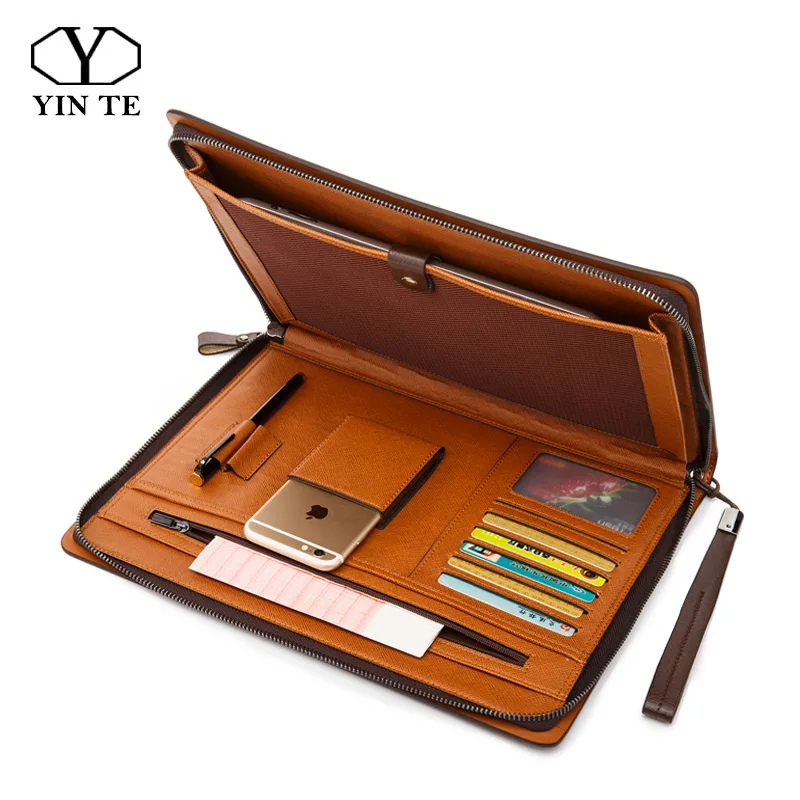 YINTE Men Bag A4 Document File Folder Business Padfolio a Luxury Bag Briefcase Organzier Executive Leather Office Manager Bag