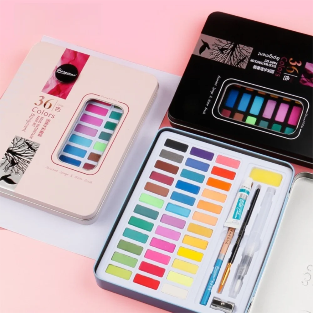 

36/48 цветной набор акварельных красок с коробкой и кистью для рисования, подарки, набор акварельных пигментов, детские игрушки для рисования