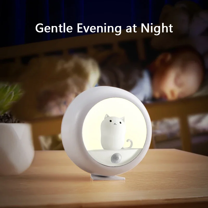 Imagem -04 - Inteligente Led Night Light Criativo Gato Sensor de Movimento Usb Recarregável Decoração da Lâmpada Gabinete Parede Pendurado Lâmpada para Quarto Miúdo Bonito