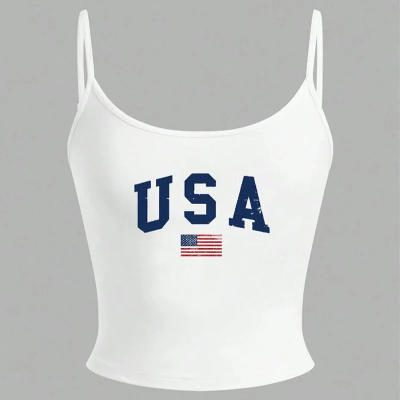 

2025 Summer New Women's Casual Sexy Solid Color Cami Tank Top! American Retro Print, Slimming & Flattering