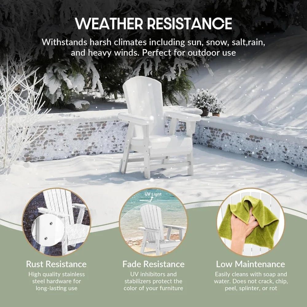 كرسي طعام Adirondack خارجي مقاوم للطقس باللون الأبيض