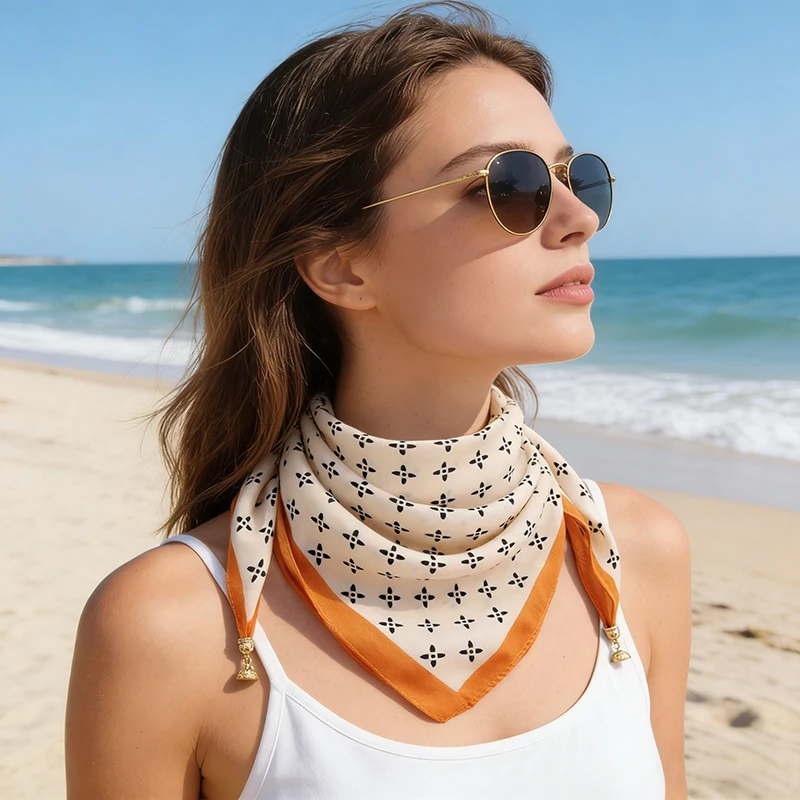 Luxury Magnetic Buckle Silk Scarf Women Soft Satin Neckerchief Female Autumn Winter Warmth Cold Resistance Fashion Square Scarve image 5