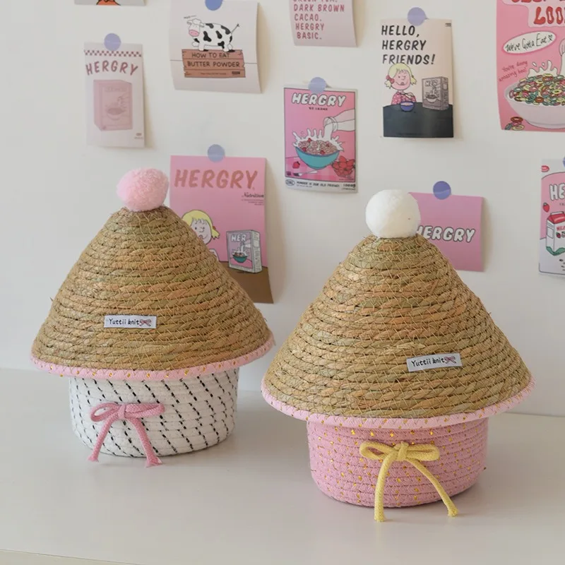 Bohemian Style Creative Cotton Rope Braided Storage Box with Lid Desktop Organizer Basket for Home Coffee Table Office Decor