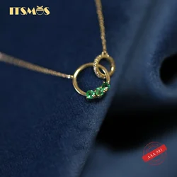 ITSMOS Created Emerald 14K Gold Plated Buckle Circle Necklace Chain s925 Silver Classic French Simple Necklace for Women