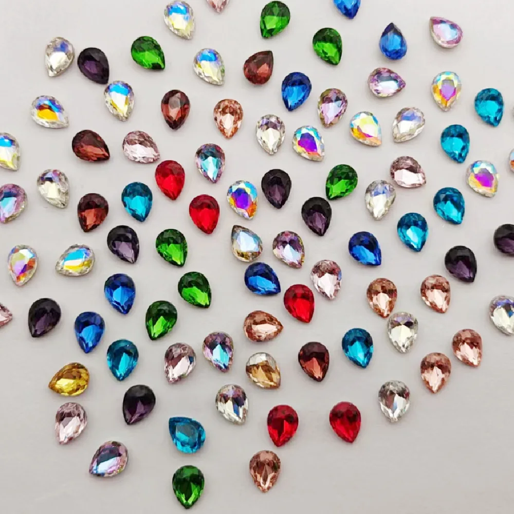 20Pcs/bag 6x8mm Teardrop Nail Gems - Pointed-Back Glass Rhinestones, Cross-Border Crystal Nail Art Decor for Sparkling Manicures