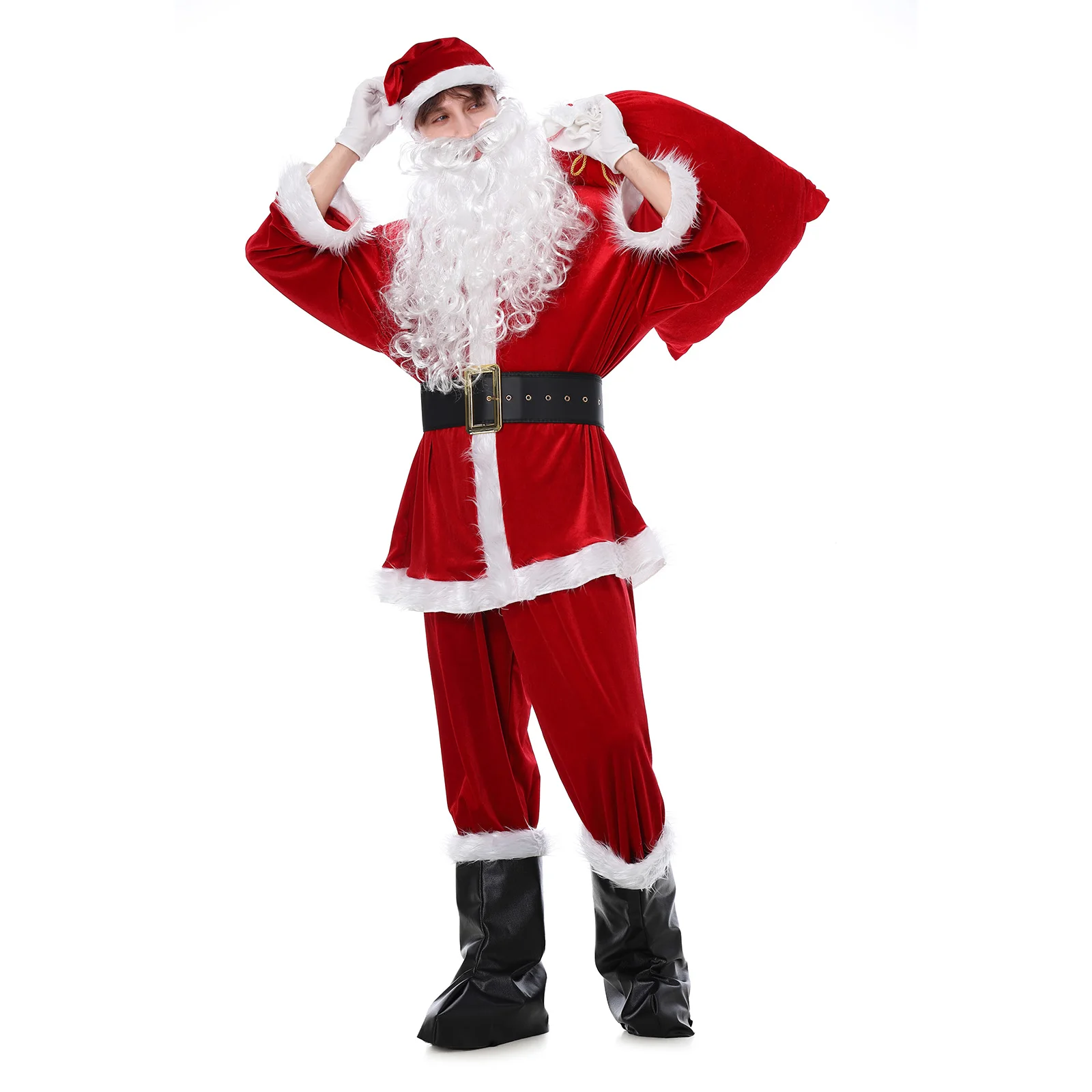 مجموعة أزياء سانتا كلوز للرجال والنساء - ملابس بدلة سانتا الاحترافية للبالغين - زي حفلات العطلات