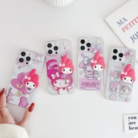 Kawaii 3D Cartoon My Melody Phone Case With Holder Wristband For IPhone 16 Pro Max 15 Pro 14 13 12 11 Pro Max Plus MINI