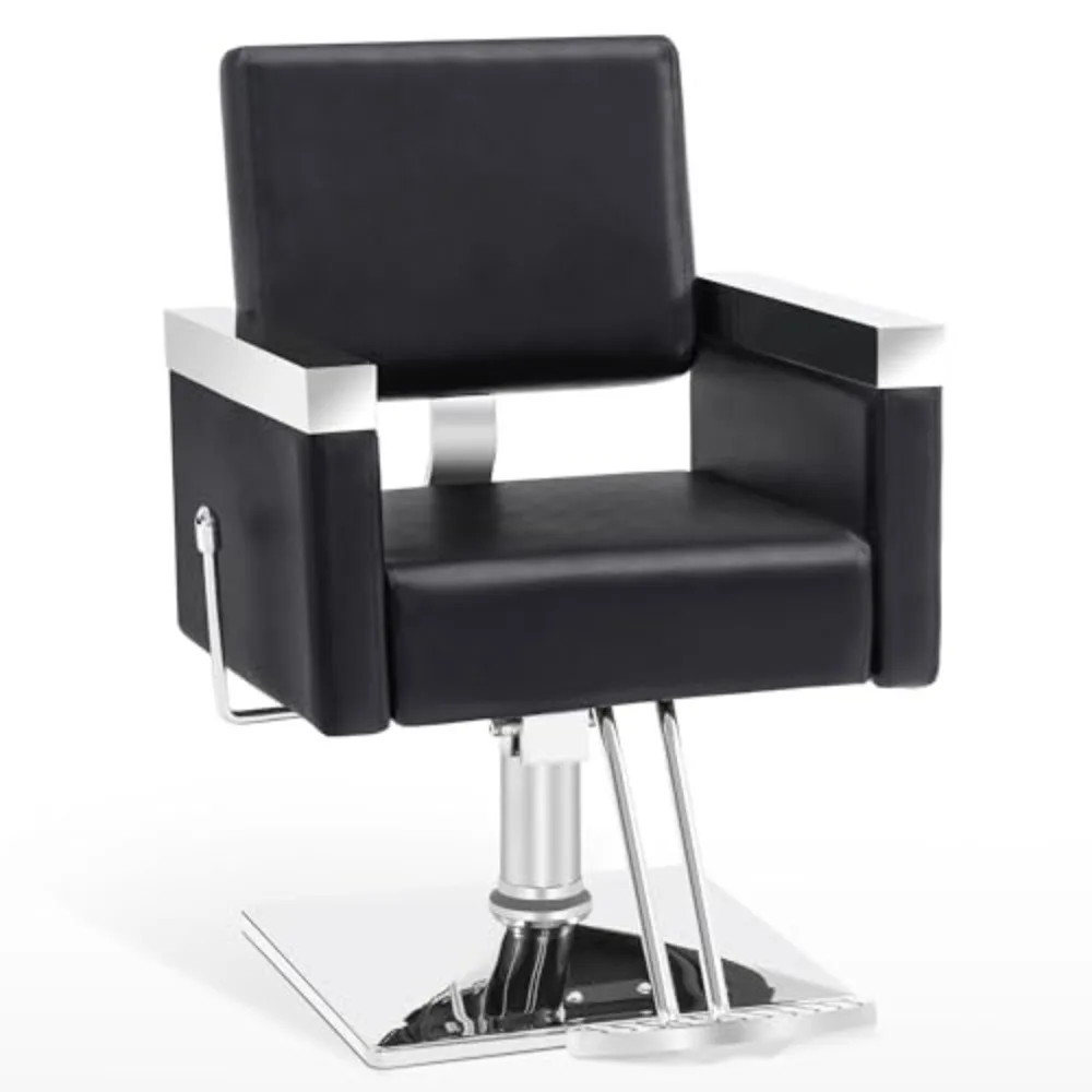 Reclining Hydraulic Barber Chair, Salon Styling 3021 (Black) | 360° Swivel Function, Adjustable Reclining Backrest