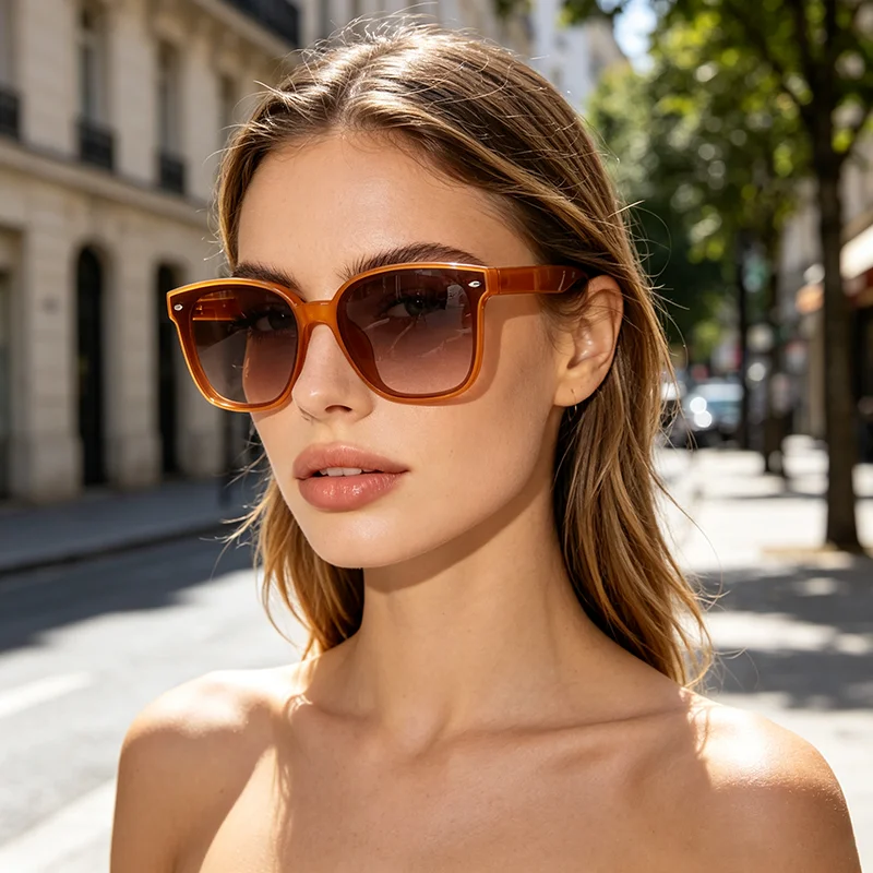 KIDIN Women Square Sunglasses UV400 Transparent Orange Frame PC Lens Retro Fashion for Travel Vacation Beach Streetwear Glasses