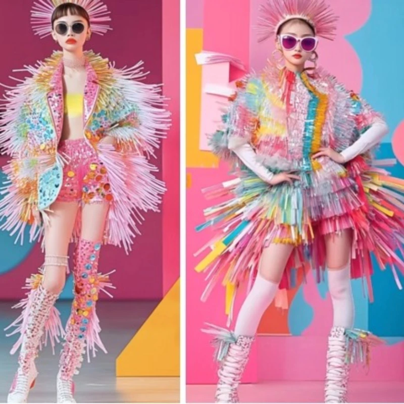 レーザーレインボーキャンディパフォーマンスコスチュームサービス商業パフォーマンストーナメント景勝地服コスプレスーツ