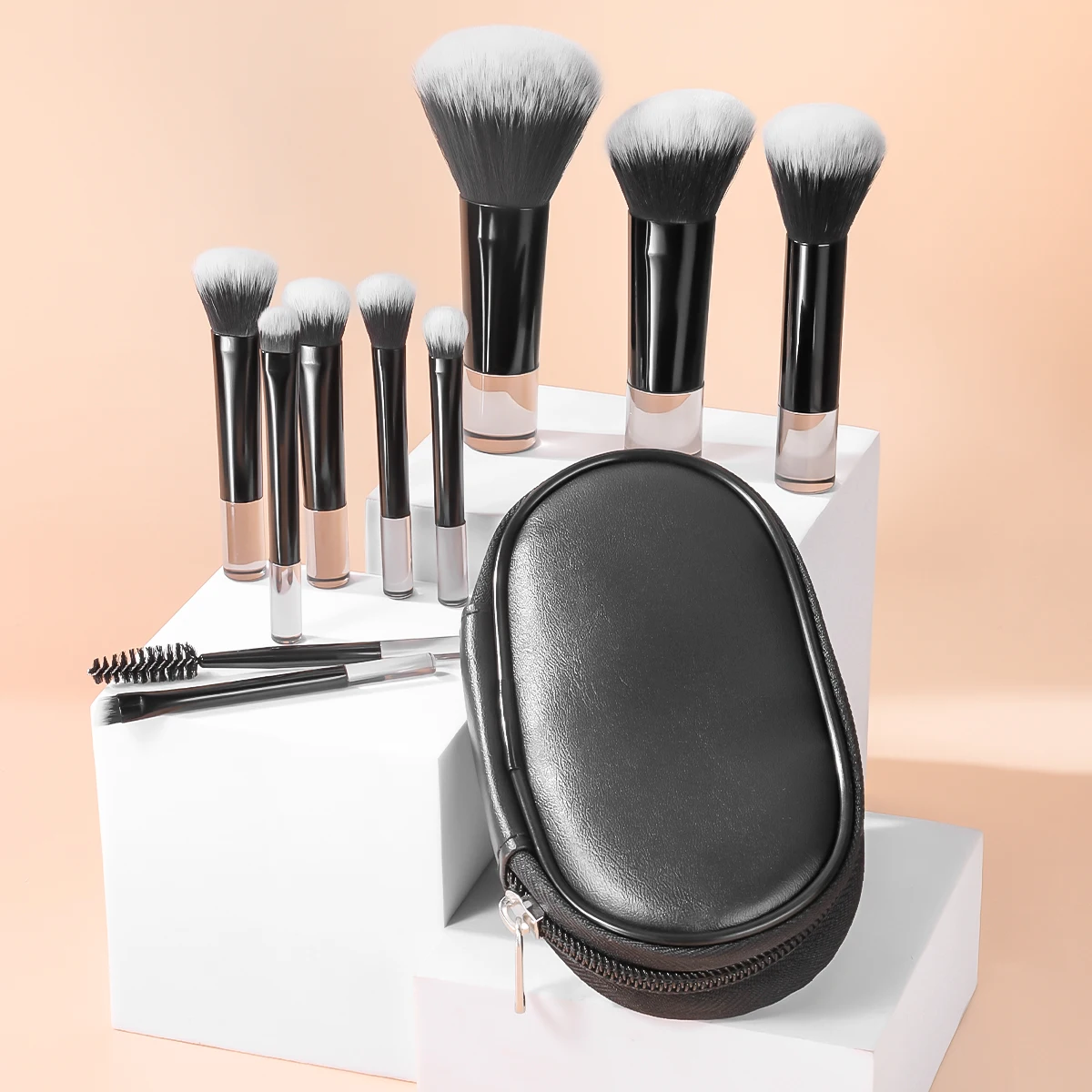 Mini 10-Piece Makeup Brushes - Plastic Handle, Travel Bag Included, Multifunctional Cosmetic Tools