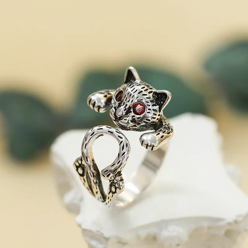 Korean Style Fashionable Exquisite Retro Leopard Shaped Ring Elegant Jewelry Gift 925 Sterling Silver Finger Ring for Women