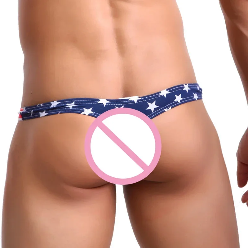 

Men Underwear USA Flag Printed Underpants Sexy Male Lingerie Low Waist Panties Thongs Bulge Pouch G Strings Bikini T-back Briefs