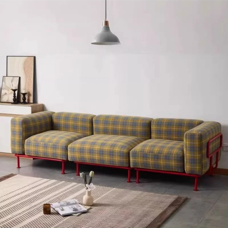 French retro fabric sofa living room home small apartment designer wabi sabi wind dopamine straight row module sofa