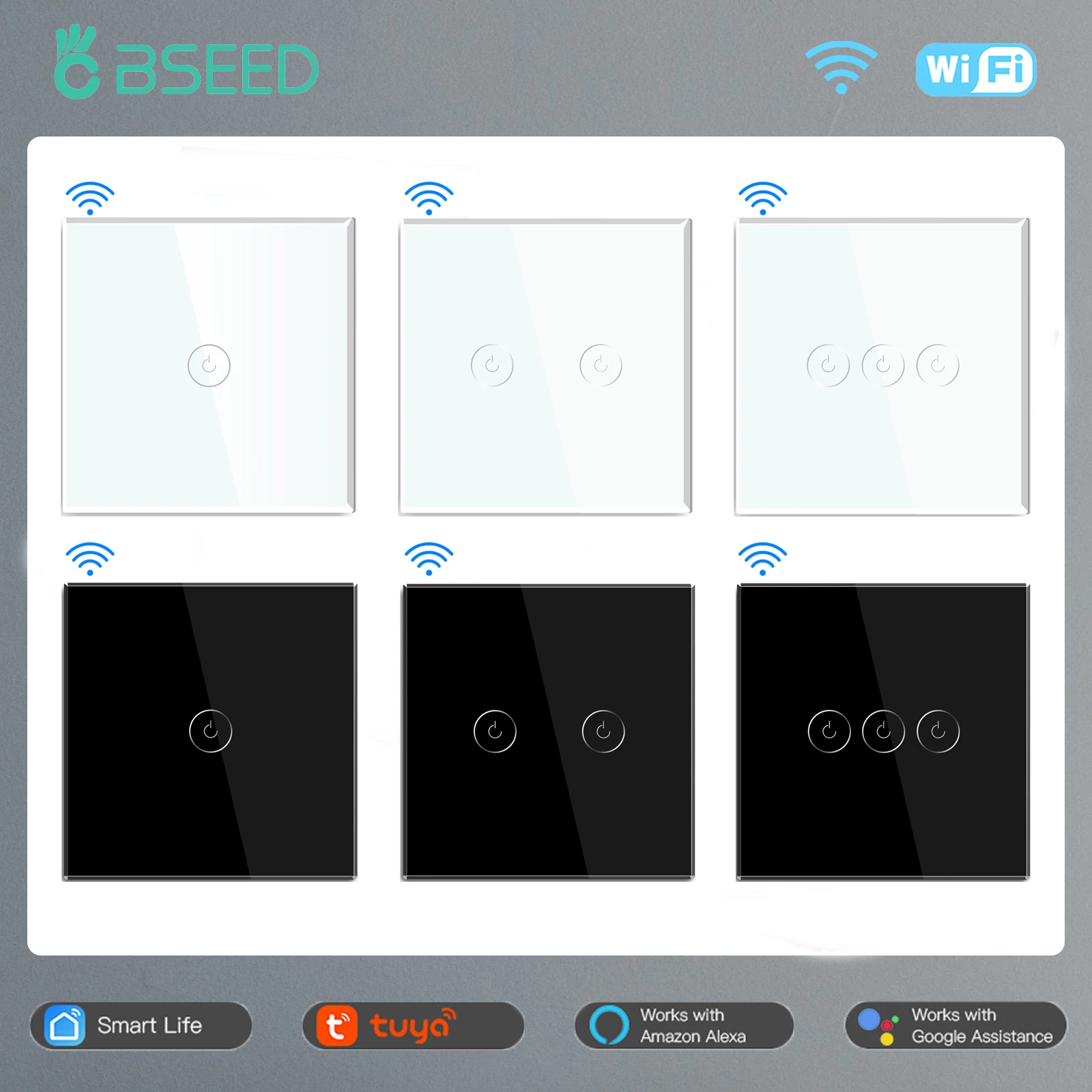 

Сенсорный выключатель BSEED с поддержкой Wi-Fi, настенный смарт-выключатель с 1/2/3 клавишами, управлением жизнью, Google Alexa