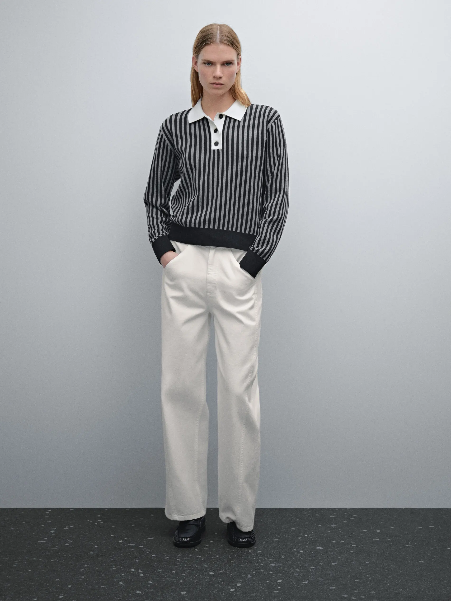 

Ethereal MD 2025 massidutti autumn new style of women's casual and fashionable commuting polo neck striped knitted sweater
