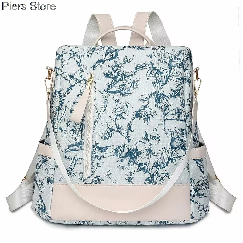 

Waterproof Oxford Cloth Stitching Women's Backpack Anti-theft Back Zipper Girls Schoolbag Casual Travel Single Shoulder Backpack