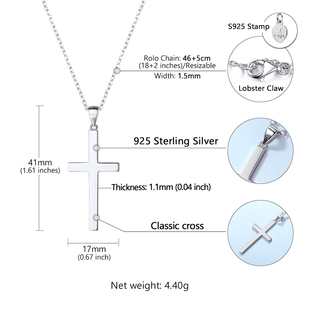 U7 925 Sterling Silver Cross Necklaces Pendants Vintage Jewelry Bijoux Femme Gift For Women Accessories Statement Necklace SC192